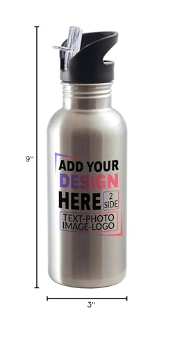 Custom 20oz Stainless Steel Silver Water Bottle With Straw Personalized Insulated Image Logo Name Text Customized Gifts for Friend Birthday School College Student Sport Novelty Bottle With Straw