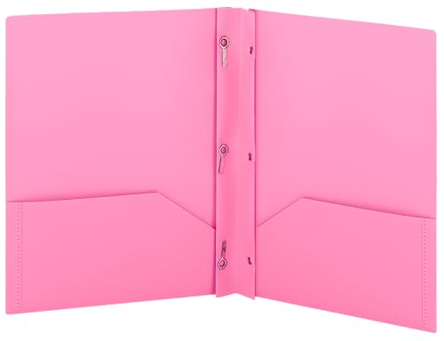 Plastic Folders with Pockets and Prongs Pink - Two Pocket Folder with Brads - 3 Prong Folders with Pockets for Letter Size Sheets, Also Available in Blue, Green, Red, Purple, and Grey, 1 Pc –by Enday - color: Pink, size: 1