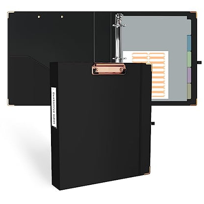Ospelelf 3 Ring Binder, 1.5 Inch, Cute Letter Size (11" x 8.5") with 5 Tab Dividers, File Folder Labels and Low Profile Clipboards, Black Binder for School and Office Supplies - color: Black, size: 1.5in（Letter Size）