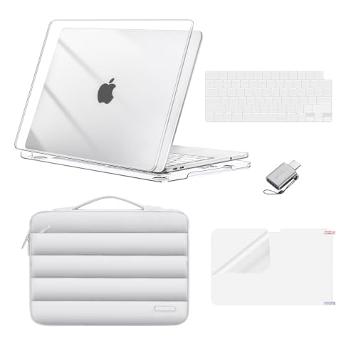 MOSISO Compatible with MacBook Neo Case 13 inch 2026 A3404 A18 Pro Chip | Scratch-Resistant Protective Hard Shell&Puffy Sleeve Bag&Keyboard Skin&Screen Film&Type C, Crystal Clear - color: Crystal Clear