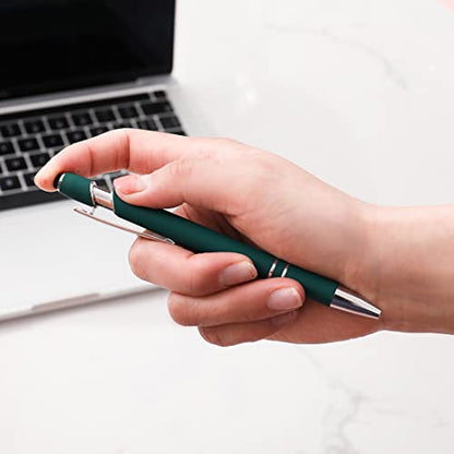 Oddmoal Ballpoint Pen with Stylus Tip, Soft Touch Click Metal Pen, 1.0mm Medium Point, Black Ink, 12 Count(Dark Green) - color: Dark Green - 12 Pens
