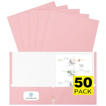 pmybupo 50Pack Pink Two Pocket Folders,8.5x11 Folders with Pockets,Long Lasting,for School and Office - color: 510u