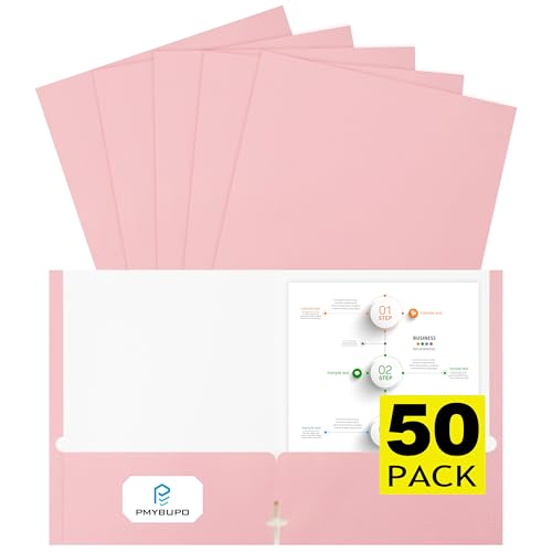 pmybupo 50Pack Pink Two Pocket Folders,8.5x11 Folders with Pockets,Long Lasting,for School and Office - color: 510u