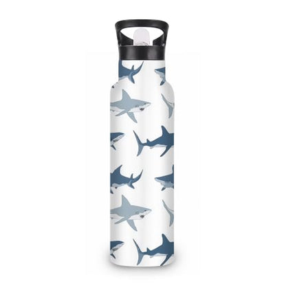 Insulated Water Bottle,Sharks 20 oz Stainless Steel Water Bottles with Straw Lid,Wild Fish Leak Resistant Double Insulated Flask with Handle,Fits Cup Holder,Keeps Drinks Cold - color: Sharks,Wild Fish