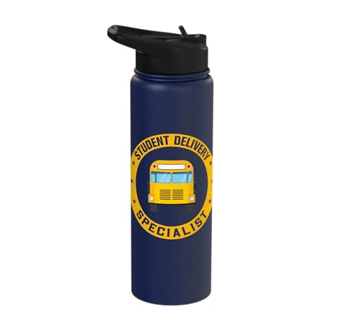 Student Delivery Specialist School Bus Driver Stainless Steel Insulated Water Bottle - color: Navy Blue
