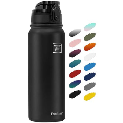 Fanhaw 20 oz Insulated Stainless Steel Water Bottle with Anti-Dust Chug Lid, Leakproof Vacuum Metal Everyday Use Bottle for Kids, Teens & Adults, Back to School Essentials (Black) - color: Black, style: 20 Ounces