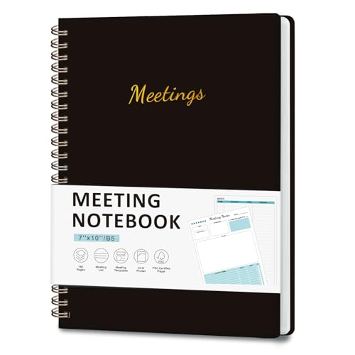 Meeting Notebook for Work Organization, Work Planner Notebook with Action Items, Project Agenda Planner for Note Taking, 160 Pages (6.9" X 9.9"), Perfect Office School Business Supplies for Women & Men (Black) - color: Black