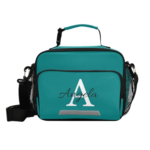 Custom Student Lunch Bag for Boys Girls Teal Solid Color Personalized Name Lunch Box Insulated Cooler Bag for School Picnic Office - color: Multi15