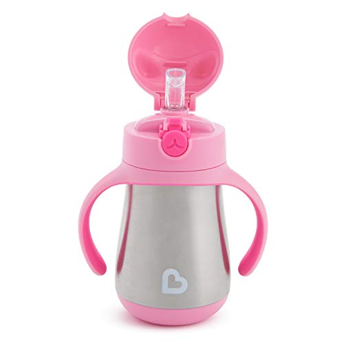 Munchkin Cool Cat Sippy Cup for Toddlers, Stainless Steel Straw Cup, 8 Ounce, Pink (Pack of 12) - color: Pink, size: 8 ounces (Pack of 12)