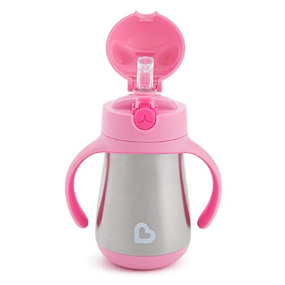 Munchkin Cool Cat Sippy Cup for Toddlers, Stainless Steel Straw Cup, 8 Ounce, Pink (Pack of 12) - color: Pink, size: 8 ounces (Pack of 12)