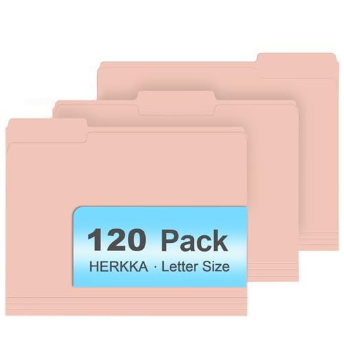 File Folder, HERKKA 120 Pack 1/3 Cut Tab File Folders, File Folders Great for Organizing and Filing, Letter Size, Pink - color: Pink