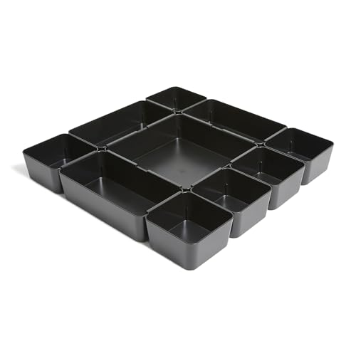 TRU RED Plastic Drawer Organizer, 10‑Compartment, Black – High‑Capacity Desk & Drawer Storage for Office Supplies - style: 1 Pack
