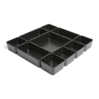 TRU RED Plastic Drawer Organizer, 10‑Compartment, Black – High‑Capacity Desk & Drawer Storage for Office Supplies - style: 1 Pack