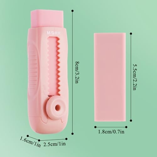 M&G 4+1 Pack Rubber Pink Erasers Sliding Retractable Eraser, Soft Cute Erasers Push Pull Large Pencil Erasers with Plastic Sleeve 4 Refill Eraser for School Students Kids Office Home Supplies - color: Pink