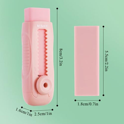 M&G 4+1 Pack Rubber Pink Erasers Sliding Retractable Eraser, Soft Cute Erasers Push Pull Large Pencil Erasers with Plastic Sleeve 4 Refill Eraser for School Students Kids Office Home Supplies - color: Pink