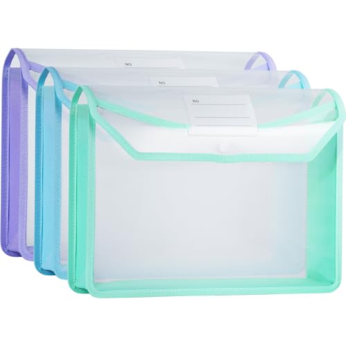 Plastic Expanding File Folder, Clear Envelopes Fit Letter & A4 Size, Folders for Documents with Snap Closure, No Dividers, Large Capacity (3, Cool Colors) - color: Cool Colors-3 Pack