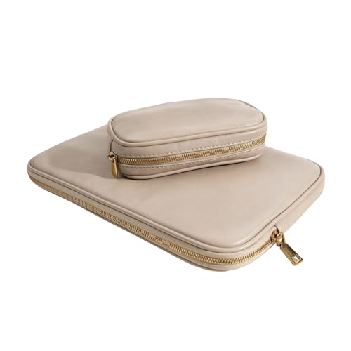 PU Leather Padded Laptop Sleeve 15.3Inch Compatible with MacBook Air 15 A3114 M3 A2941 M2, MacBook Pro 15 Laptop Bag with Charger Pouch Color Sand - color: Sand, size: MacBook Air/Pro 15"