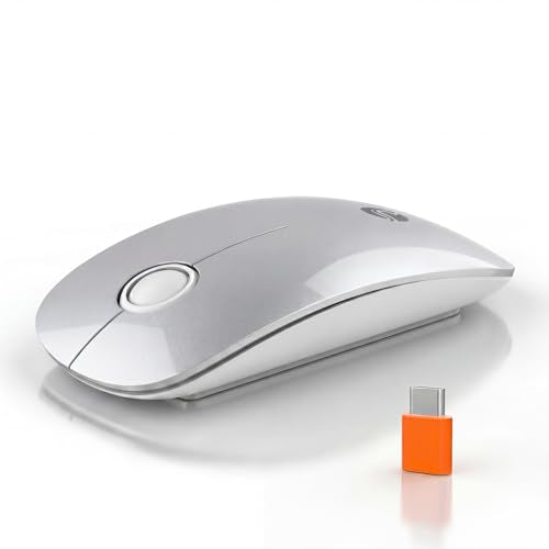 RAPIQUE USB C Wireless Mouse for MacBook Air/Pro, Silvery Slim Mouse, Silent Click, 3-Speed DPI, 480 Hours Battery Life, Portable 2.4GHz Type C Wireless Mouse for USB-C Devices, Laptops, Mac, macOS - color: Silver