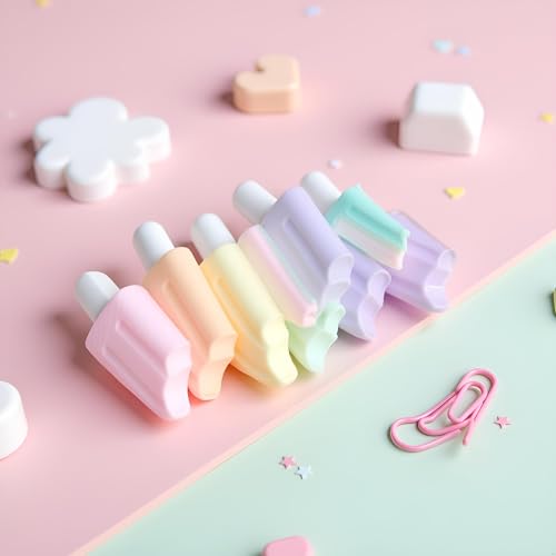 6 Pcs Mini Highlighter Cute Ice Shaped Marker Pen for School Office Supplies Writing Stationery Attractive and Fashion Liquid Highlighters Markers and Highlighters