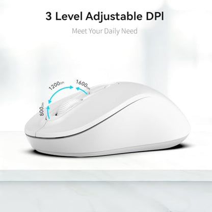 Wireless Mouse, 2026 New Model, Silent Click Ergonomic Design, Portable, 4 Buttons, Adjustable DPI (800/1200/1600), for Laptop/PC/Office (White) - color: white