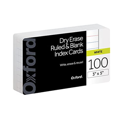 Oxford Dry Erase Index Cards, 3x5, Blank & Ruled Multipack, Reusable Flash Cards, Double Sided Dry & Wet Erase Cards for Gaming, Study, 100-Pk (63516) - style: 50 Blank & 50 Ruled