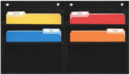 Essex Wares - 4 Pocket File Pocket Chart, Black, 28" Wide x 16" Tall - Versatile Wall Hanging File Folder Organizer for Classroom, Office, Home, and More - Wall Folder Organizer - 4 Pockets - size: 4 Pocket