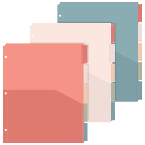 3 Sets 5 Tab Binder Dividers with Pockets for 3 Ring Plastic Binders 9.3 x 11.2 Inches 3 Hole Punched Page Dividers Sturdy Colorful Divider for Office School Business Home Organizer (Vintage Color) - color: Vintage