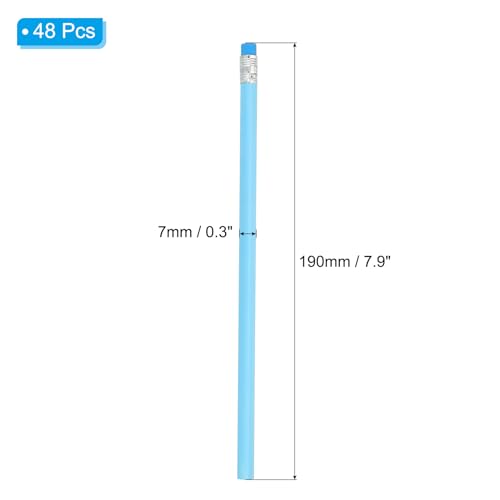 PATIKIL Round Pencils, 48 Pack HB Graphite Pencils with Eraser Wood Pencils Cute Pencil for Classroom Teacher Office Supplies, Blue - color: Blue