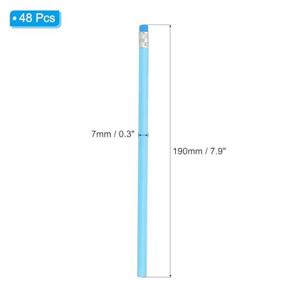 PATIKIL Round Pencils, 48 Pack HB Graphite Pencils with Eraser Wood Pencils Cute Pencil for Classroom Teacher Office Supplies, Blue - color: Blue