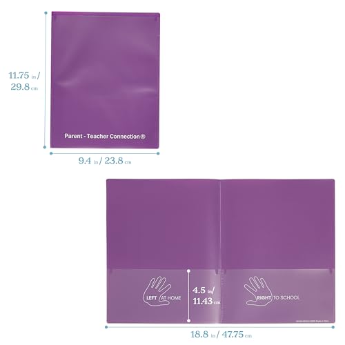 ECR4Kids 2-Pocket Parent-Teacher Classroom Communication Folder, School Supplies, Bright Purple, 36-Piece - color: Purple
