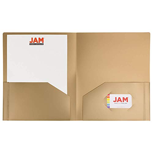 JAM PAPER Heavy Duty Plastic 2 Pocket Extra Tough School Folders - Gold - 6/Pack - color: Gold, size: 6 Per Pack