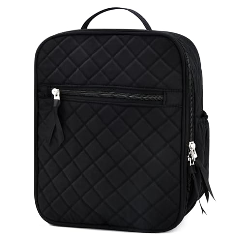 Aileam Lunch Box for Women Black Lunch Bag Quilted Reusable Insulated Cute Lunch Box Aesthetic Tote Bags Floral Cotton Lunch Case for Travel Work Picnic (Black) - color: Black