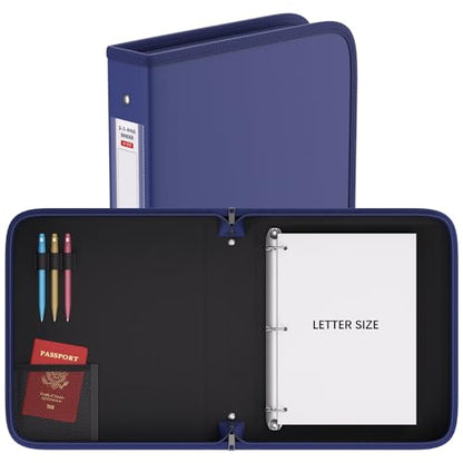 Fireproof 3 Ring Binder with Zipper, 1.5 Inch D Rings Hold up 375 Sheets of 8.5" x 11" (A4), Compatible with Clear Page Protectors, Built-in net and Pen Holder (1 Pcs, Blue, 1.5") - color: Blue, size: 1.5", style: 1 Pcs