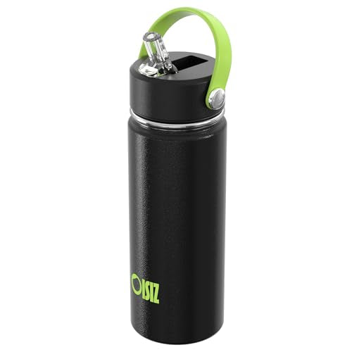 OISIZ 18oz Kids Water Bottle with Straw Lid, Vacuum Insulated Water Bottle Stainless Steel Bottles for Kids for School, Leakproof Water cups, BPA Free and Keep Cold for 24 Hours,Easy to Clean - color: Black, size: 18 Ounces