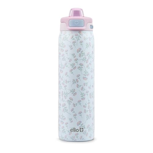 Ello Pop & Fill Insulated Stainless Steel Water Bottle with Quick Fill Lid, Leakproof Locking, Sip or Chug Spout, BPA-Free, Double Wall Vacuum Insulated for Sports, Travel & School- 22oz / 32oz / 40oz - color: Serene Blooms, style: 22oz