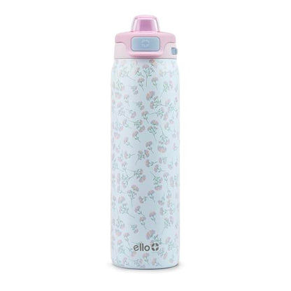 Ello Pop & Fill Insulated Stainless Steel Water Bottle with Quick Fill Lid, Leakproof Locking, Sip or Chug Spout, BPA-Free, Double Wall Vacuum Insulated for Sports, Travel & School- 22oz / 32oz / 40oz - color: Serene Blooms, style: 22oz