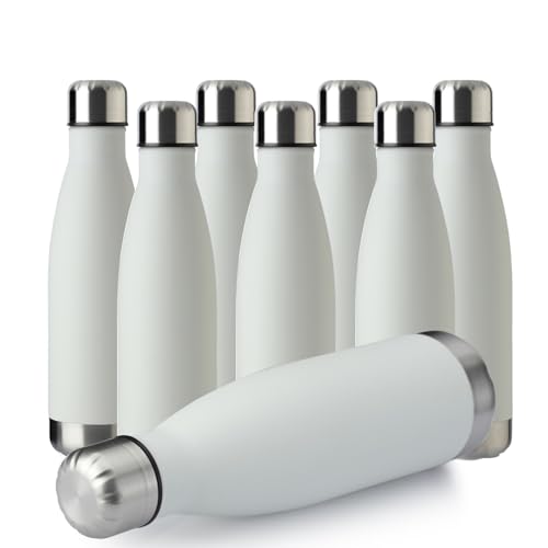 MEWAY 17oz Sport Water Bottle 8 Pack Vacuum Insulated Stainless Steel Sport Bottle Leak-Proof Double Wall Cola Shape, Keep Drinks Hot & Cold (White, 8 Pack) - color: White