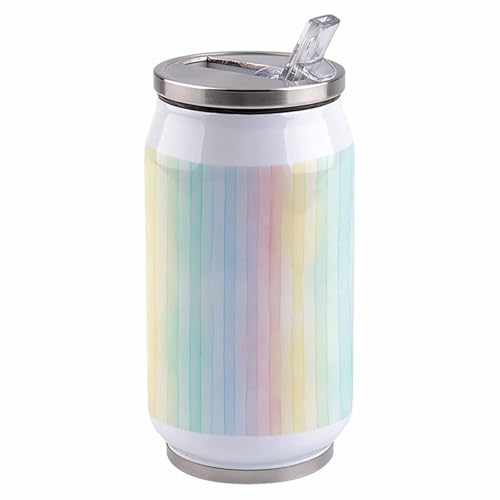 T&H XHome Stripes 14oz Stainless Steel Tumbler with Lid & Straw-Double Wall Vacuum Insulated Travel Mug Multi Stripe Farmhouse Watercolors Water Bottle Coffee Beverage Drinks Cup - size: 14 Ounces