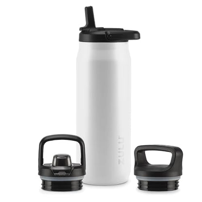 ZULU Base 32oz Stainless Steel Water Bottle with 3 Lids- Straw, Chug, Twist | Double Walled and Vacuum Insulated Metal Thermos | For Gym, Workout, Outdoor | Built in Carry Loop, Dishwasher Safe, White - color: White, style: 32oz