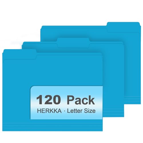 File Folder, HERKKA 120 Pack 1/3 Cut Tab File Folders, File Folders Great for Organizing and Filing, Letter Size, Light Blue - color: Light Blue