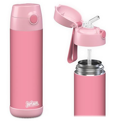 Jarlson® Kids Water Bottle CHARLI [18OZ] - Stainless Steel Thermo Bottle with Straw - Insulated, Spill Proof Waterbottle for School & Sports - Thermo Tumbler for Boys & Girls (Pink) - color: Pink 'Neo', size: 18 Ounces