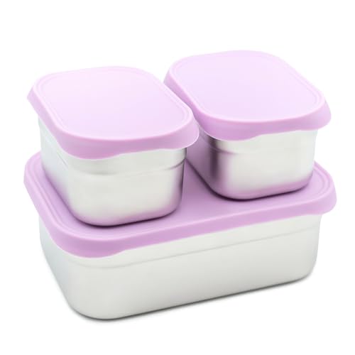 WeeSprout Stainless Steel Lunch Box Set - 750mL & 230mL Food Storage Nested Bento Boxes with Food Grade Silicone Lid - Leak Proof - Freezer Safe (Pastel Purple) - color: Pastel Purple