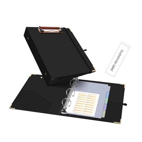 Ospelelf Mini 3 Ring Binder 1 Inch, Cute Binder for 5.5" x 8.5" with 5 Tab Dividers, File Folder Labels and Low Profile Clipboards, Black Binder for School Supplies and Office Supplies - color: Black, size: Mini 1in（ 5.5" x 8.5"）