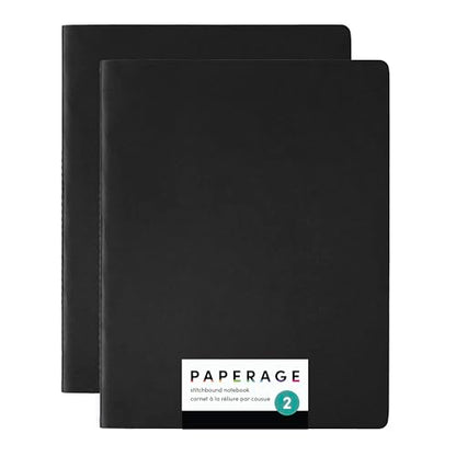 PAPERAGE Soft Cover Blank Journal Notebook, 2 Pack, (Black), 100 Pages, Large 7.5 inches x 9.5 inches, Ideal for Sketch Book, Note Taking & Travel Journal - color: Black, style: Plain 100pgs (2 Pack)