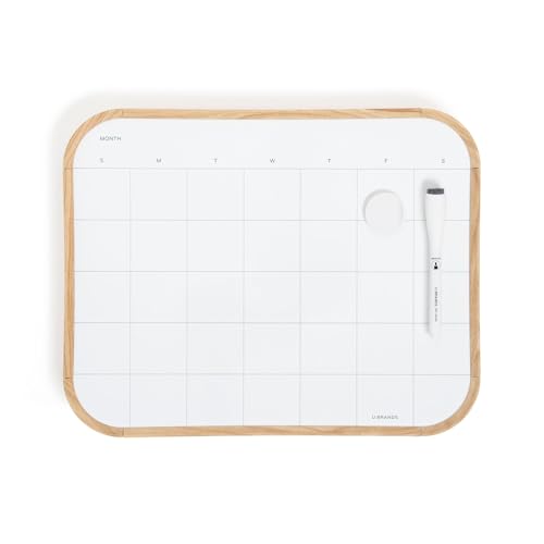 U Brands 11 x 14 Modern Bevel Dry Erase Calendar Board, Wood Grain Print, Monthly Planner, Includes Magnetic Marker and Magnet - color: Wood Grain