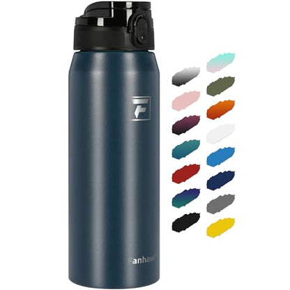 Fanhaw 24 oz Insulated Stainless Steel Water Bottle with Anti-Dust Chug Lid, Leakproof Vacuum Metal Everyday Use Bottle for Kids, Teens & Adults, Back to School Essentials (Navy Blue) - color: Navy Blue, style: 24 Ounces