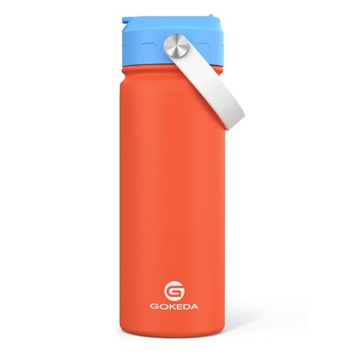 GoKEDA 18oz Kids Water Bottle, Stainless Steel Straw Cup | DIY Stickers, BPA-Free, 316 Stainless Steel, Keeps Cold 24h, Leak-proof, Dust-Proof Lid, Sturdy, School, Gifts - color: Blue Orange