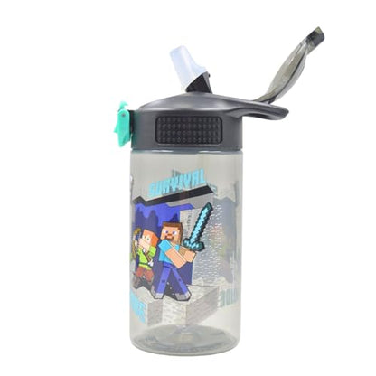 HOX Minecraft Reusable Drinks Bottle | BPA-free Plastic Lightweight Water Bottle with Carry Loop | Removable straw & spills Proof | Gift for Minecraft fan | Licensed Merchandise 600ML