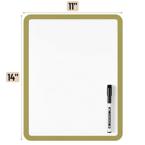 Mr. Pen- Dry Erase Board, 14” x 11” with a Black Dry Erase Marker | Olive Green Frame, Small Mini White Board for Students, Fridge, Wall, Locker, Includes Double Sided Tapes - color: Olive Green