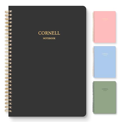 Hardcover Cornell Notes Notebook for Note Taking Supplies, B5 Spiral Aesthetic Study Subject Notebooks for School Work College Ruled Meeting Notes Book Studying Essentials, 7.2” x 10”, Black - color: Black